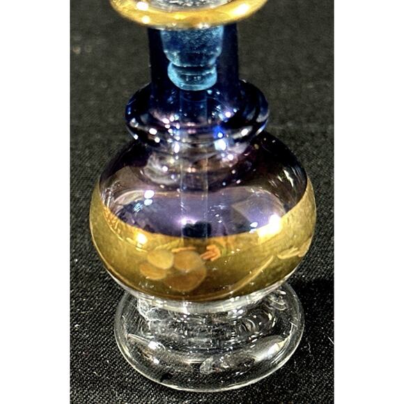 Hand Blown Egyptian Glass Perfume Bottle Blue Purple Gold Mini Genie 3” - Picture 6 of 6